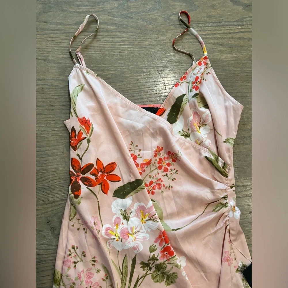 NEW Lulus Remarkable Entrance Pink Floral Print Satin Midi Dress Large NWT - Picture 7 of 8